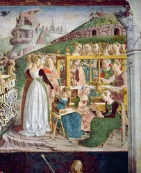 Le Triomphe de Minerve : mars, de la Salle des Mois, détail des tisserandes, v. 1467-70